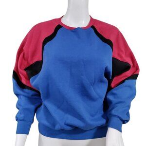 Vintage 80s Retro Colorblock Raglan Sweatshirt Red Blue Black Cotton Blend Women